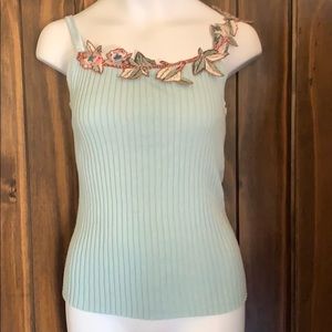 Moda International teal & floral embellished tank